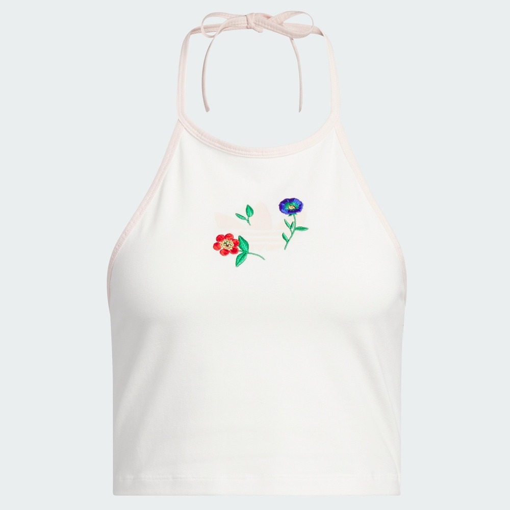 Adidas Originals Fashion Graphics Floral Halter Neck Top White Pink Medium